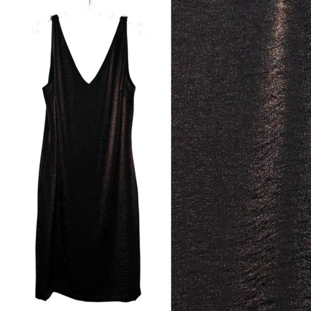 Banana Republic Cocktail Dress Women 14 Bronze New Metallic V-Neck Sheath